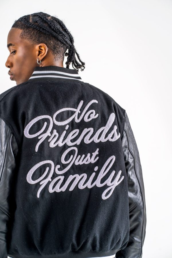 les patrons no friends just family varsity jacket